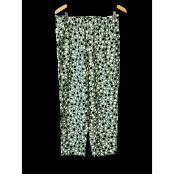 Ann Taylor Womens pull on green/white/black paperbag pants, size Medium leopard - Picture 6 of 10